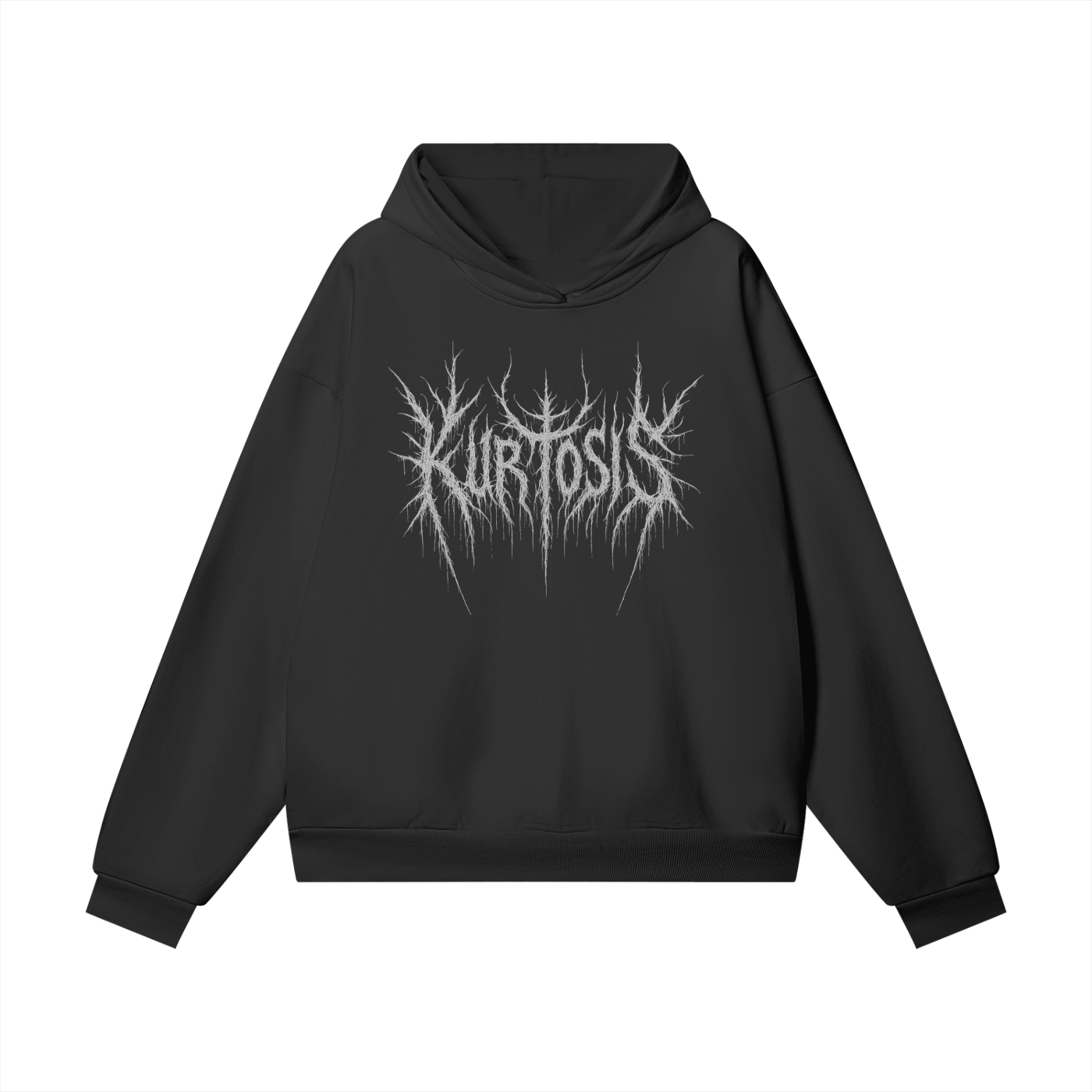 Kurtosis oversized black metal streetwear hoodie with front logo