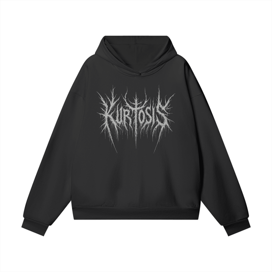 Kurtosis oversized black metal streetwear hoodie with front logo